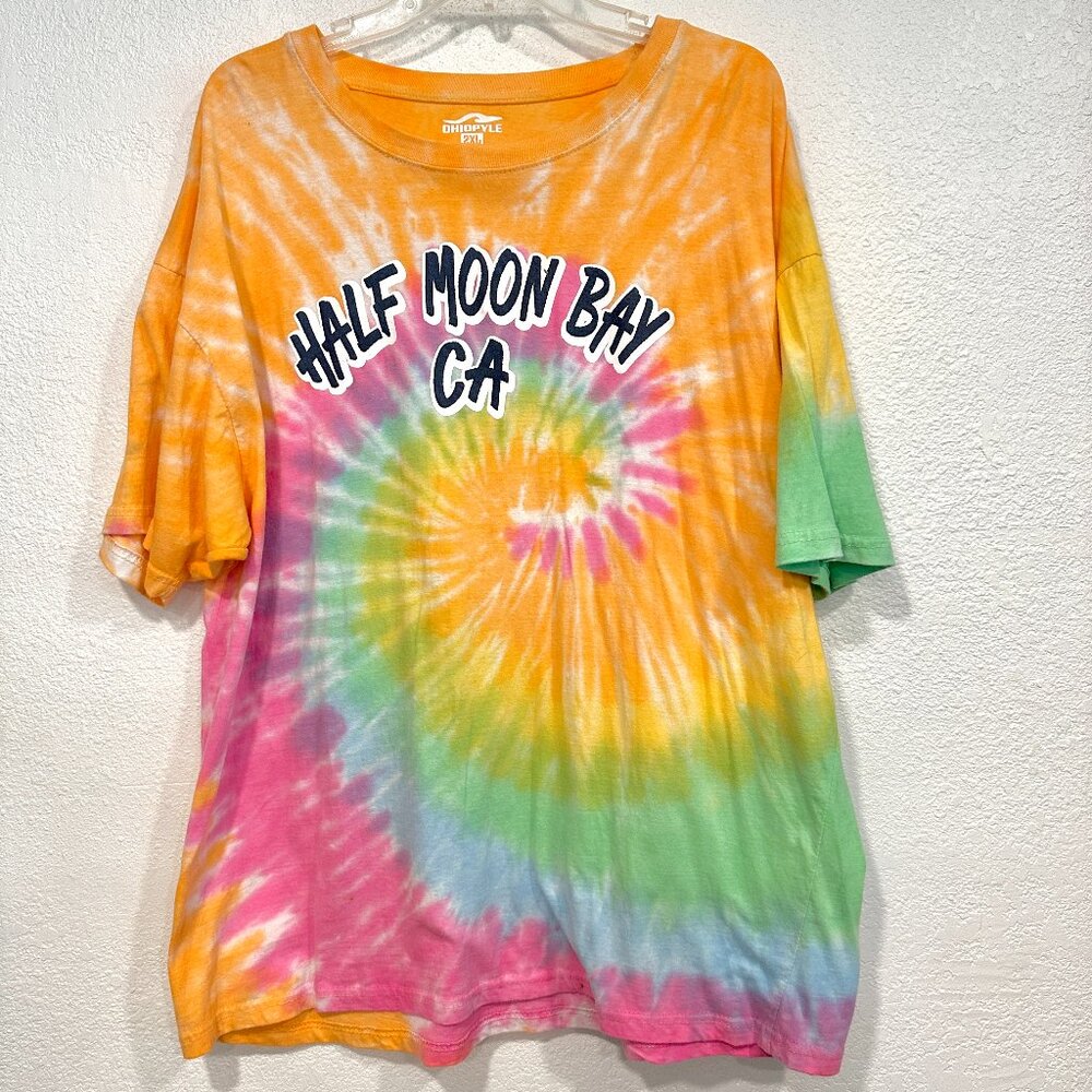 Ohiopyle HALF MOON BAY CA Tee MultiColor Tie Dye Cotton Short Sleeve Womens 2XL